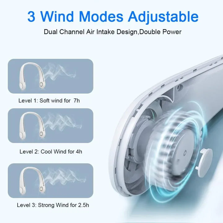Bladeless Neck Fan – 360° Cooling, Hands-Free, USB Rechargeable Personal Fan for Summer